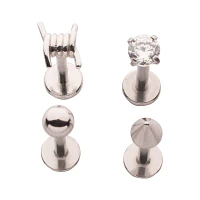 Silver Barbed Wire Labret Lip Rings 4 Pack - 16 Gauge
