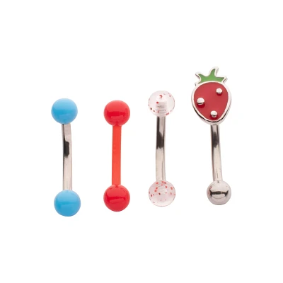 Multi-Pack Multi-Color Strawberry Curved Barbells 4 Pack - 16 Gauge