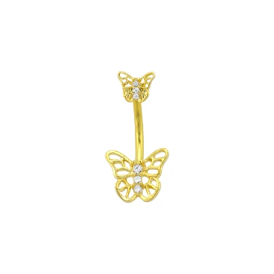 CZ Goldtone Butterfly Belly Ring - 14 Gauge