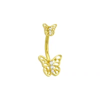 CZ Goldtone Butterfly Belly Ring - 14 Gauge