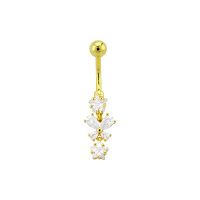 CZ Goldtone Butterfly Star Dangle Belly Ring - 14 Gauge