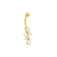 CZ Goldtone Butterfly Star Dangle Belly Ring - 14 Gauge