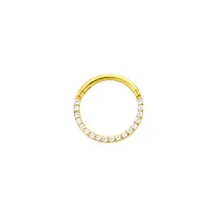 Goldtone CZ Multi-Gem Clicker Septum Ring - 16 Gauge
