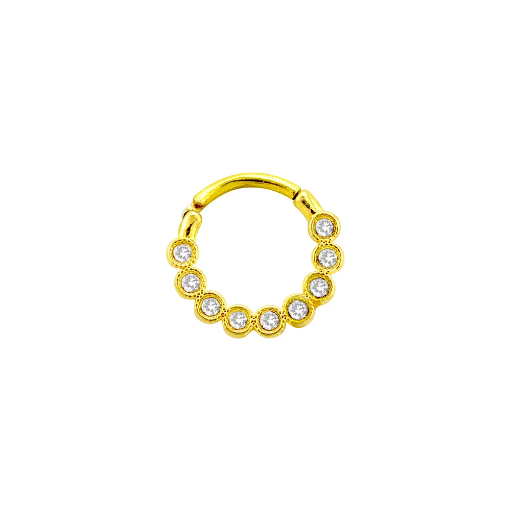 Goldtone CZ Multi-Gem Hinged Septum Ring - 14 Gauge
