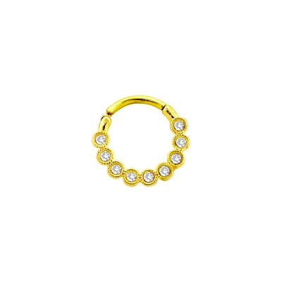 Goldtone CZ Multi-Gem Hinged Septum Ring - 14 Gauge
