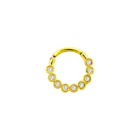Goldtone CZ Multi-Gem Hinged Septum Ring - 14 Gauge