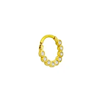 Goldtone CZ Multi-Gem Hinged Septum Ring - 14 Gauge