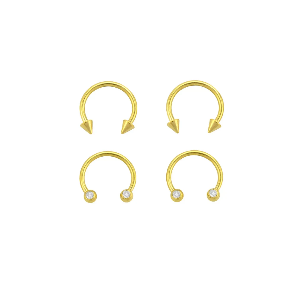 Multi-Pack CZ Spike and Ball Horseshoe Rings 2 Pair - 14 Gauge