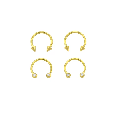 Multi-Pack CZ Spike and Ball Horseshoe Rings 2 Pair - 14 Gauge