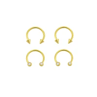 Multi-Pack CZ Spike and Ball Horseshoe Rings 2 Pair - 14 Gauge
