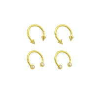 Multi-Pack CZ Spike and Ball Horseshoe Rings 2 Pair - 14 Gauge