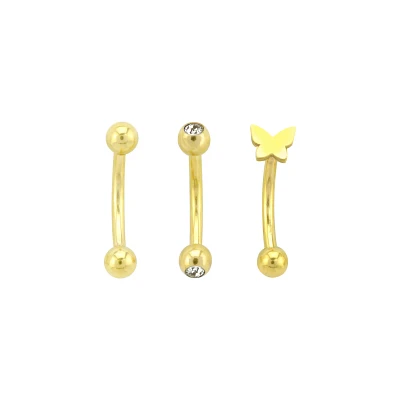 Multi-Pack CZ Goldtone Butterfly Curved Barbells 3 Pack - 16 Gauge