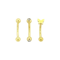 Multi-Pack CZ Goldtone Butterfly Curved Barbells 3 Pack - 16 Gauge