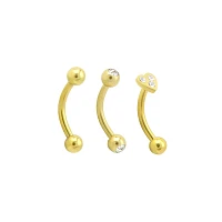 Multi-Pack CZ Goldtone Heart Curved Barbells 3 Pack - 16 Gauge