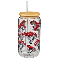 Mushroom Glass Cup with Straw - 16 oz.
