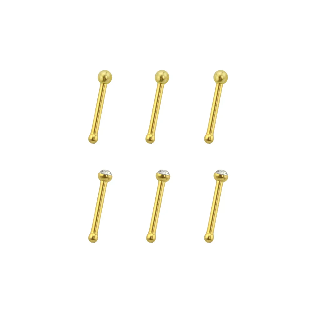 Multi-Pack CZ Goldtone Nose Pins 6 Pack - 20 Gauge