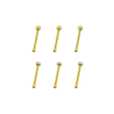 Multi-Pack CZ Goldtone Nose Pins 6 Pack - 20 Gauge