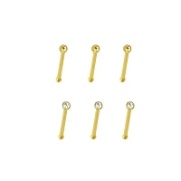 Multi-Pack CZ Goldtone Nose Pins 6 Pack - 20 Gauge
