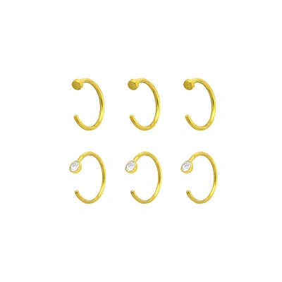 Multi-Pack CZ Goldtone Half Hoop Nose Rings 6 Pack - 20 Gauge