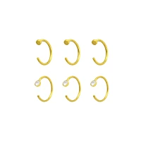 Multi-Pack CZ Goldtone Half Hoop Nose Rings 6 Pack - 20 Gauge