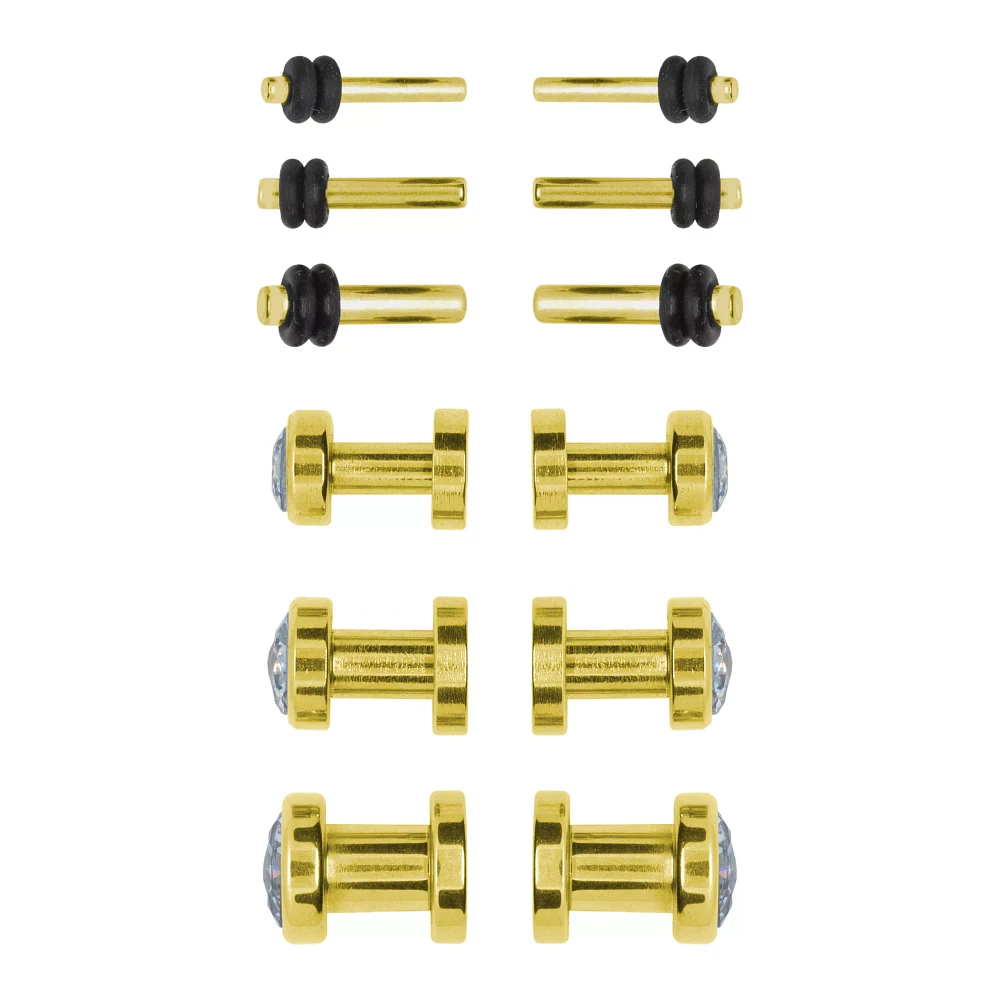 CZ Goldtone Plugs - 6 Pair