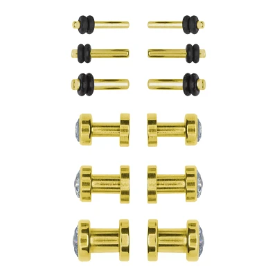 CZ Goldtone Plugs - 6 Pair