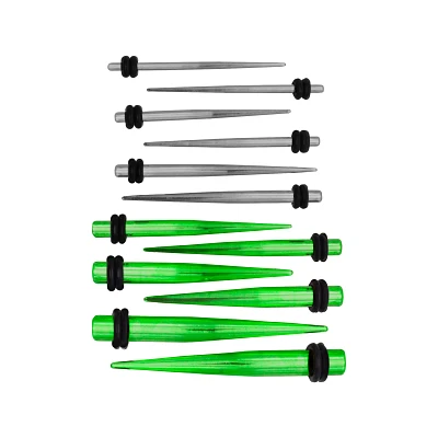 Green and Silvertone Tapers - 6 Pair