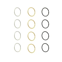 Multi-Pack Silvertone Goldtone Black Seamless Hoop Nose Rings 12 Pack