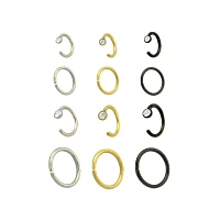 Multi-Pack CZ Goldtone and Black Hoop Nose Rings Half 12 Pack - 20 Gauge