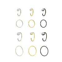 Multi-Pack CZ Goldtone and Black Hoop Nose Rings Half 12 Pack - 20 Gauge