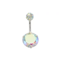 CZ Pave and Round Gem Belly Ring - 14 Gauge