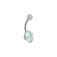 CZ Pave and Round Gem Belly Ring - 14 Gauge