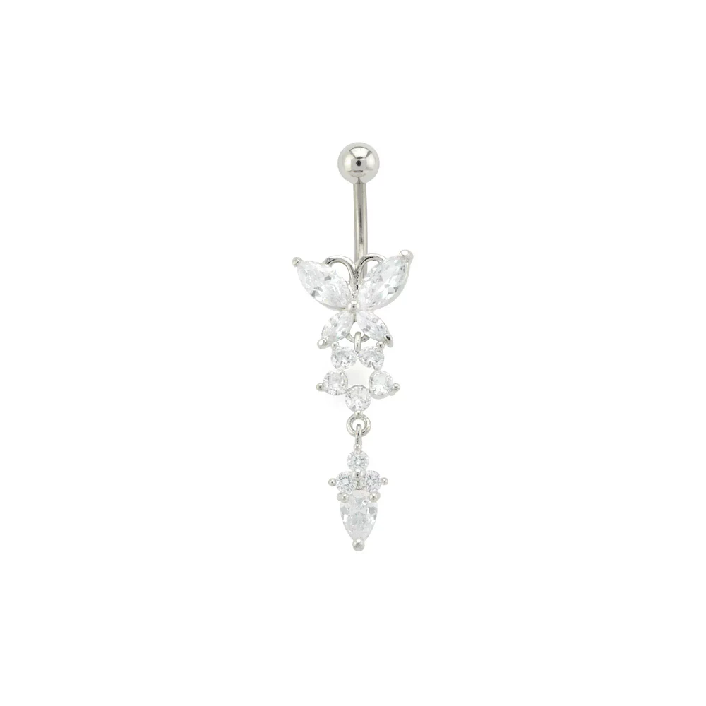 CZ Butterfly Flower Titanium Dangle Belly Ring