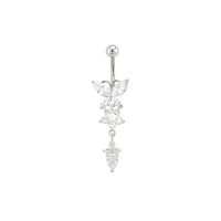 CZ Butterfly Flower Titanium Dangle Belly Ring