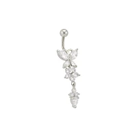 CZ Butterfly Flower Titanium Dangle Belly Ring