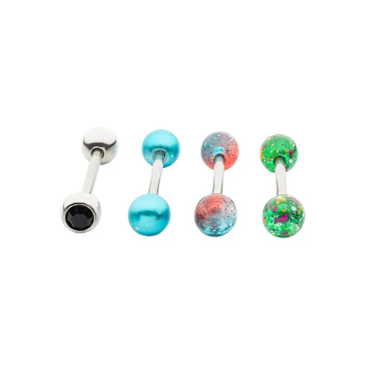 Multi-Pack CZ Glitter Blue and Green Barbells 4 Pack - 14 Gauge