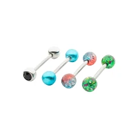 Multi-Pack CZ Glitter Blue and Green Barbells 4 Pack - 14 Gauge