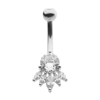 CZ Silvertone Multi Gem Belly Ring - 14 Gauge