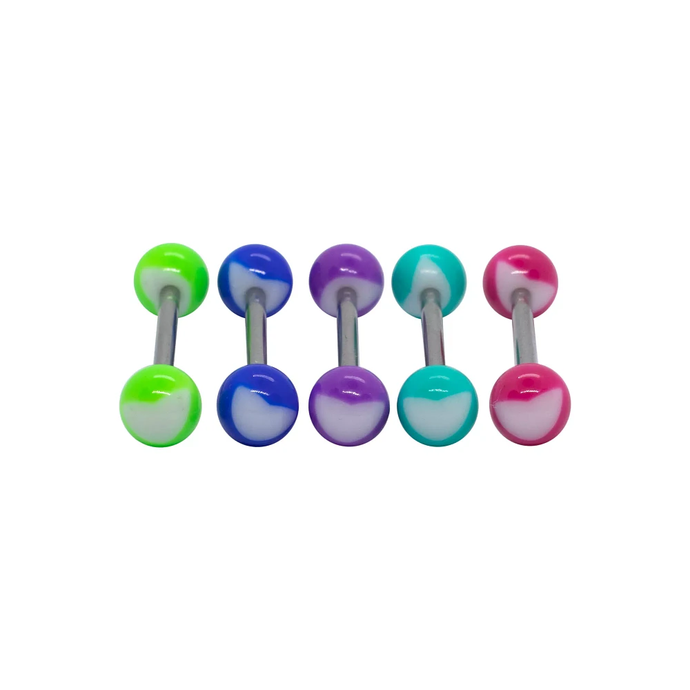 Multi-Pack Green Blue Purple Pink Heart Barbells 5 Pack - 14 Gauge