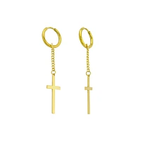 Goldtone Cross Chain Dangle Huggie Hoop Earrings