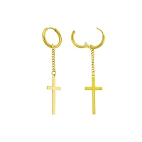 Goldtone Cross Chain Dangle Huggie Hoop Earrings
