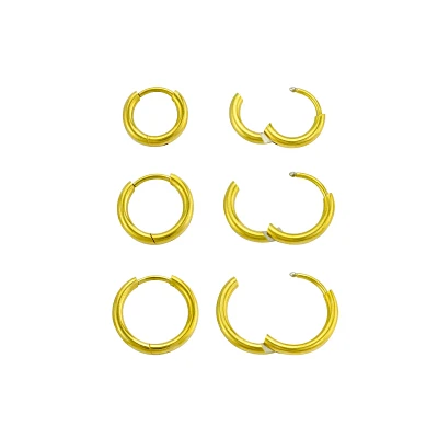 Multi-Pack Graduated Size Goldtone Huggie Hoop Earrings - 3 Pair