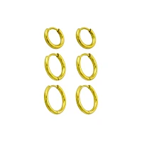 Multi-Pack Graduated Size Goldtone Huggie Hoop Earrings - 3 Pair