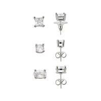 Multi-Pack CZ Square Round Oval Stud Earrings - 3 Pair