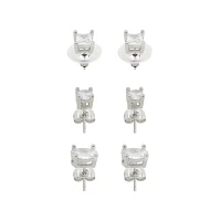 Multi-Pack CZ Square Round Oval Stud Earrings - 3 Pair