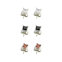 Multi-Pack CZ Clear Black and Red Square Stud Earrings - 3 Pair