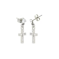 CZ Silvertone Titanium Cross Stud Dangle Earrings