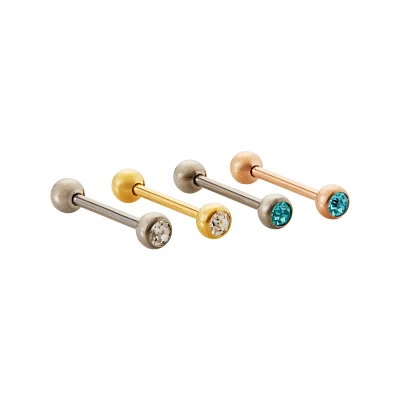 Multi-Pack CZ Titanium Internally Threaded Barbells 4 Pack - 14 Gauge