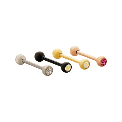 Multi-Pack Round CZ Titanium Internally Threaded Barbells 4 Pack - 14 Gauge