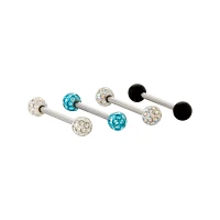 Multi-Pack Pave CZ Black and Blue Barbells 4 Pack - 14 Gauge